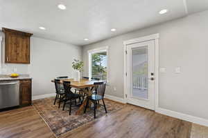 Dining space featuring light wood-type flooring