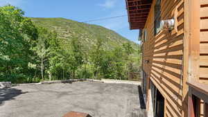 View of patio featuring a mountain view