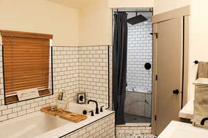 Bathroom with sink and plus walk in shower