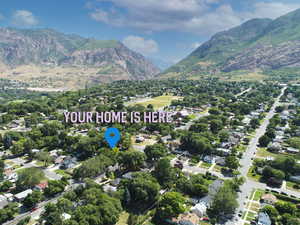 Aerial view featuring a mountain view