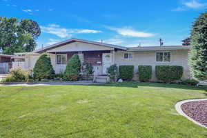 Ranch-style house featuring a front lawn