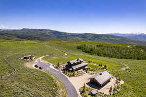 Drone / aerial view featuring a mountain view