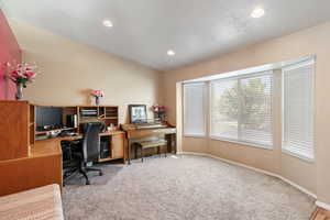 Office area featuring carpet