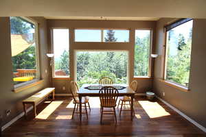 Dining space featuring plenty of natural light and wood-style floors