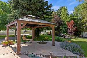 View of patio with a gazebo