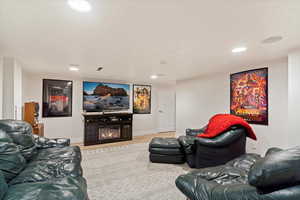 Basement Living room featuring hardwood / wood-style floors