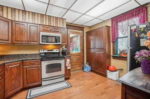 Kitchen featuring appliances with stainless steel finishes, light hardwood / wood-style floors, and plenty of natural light