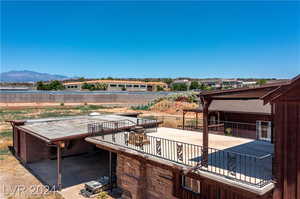 View of patio featuring a mountain view