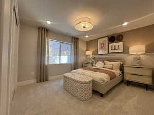 basement bedroom  - image is of furnished model home - actual finishes may differ - furnishings not included