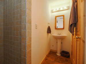 Basement bathroom in the second bedroom with tiled shower