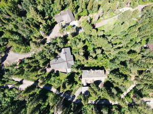 Aerial of Lodge (right), with full lot views