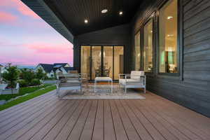 View of deck at dusk