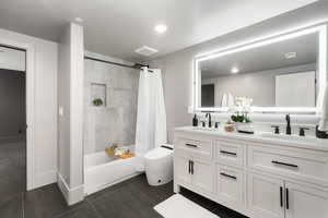 Full bathroom with heated floor, bidet and antifog led mirror.