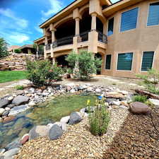 Back yard water feature near cabana.