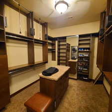 Spacious closet featuring built in storage,