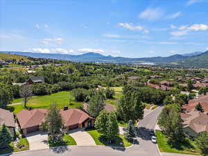 Drone / aerial view with a mountain view