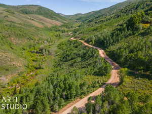 Birds eye view of property featuring a mountain view