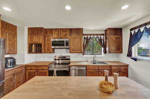 Kitchen featuring stainless steel appliances, sink, and backsplash