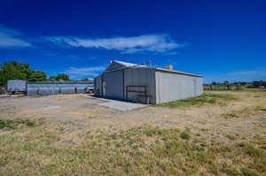 Side angle view of the barn