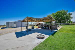 Covered patio with lighting