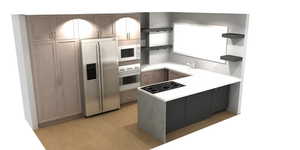 Kitchen with white appliances, sink, kitchen peninsula, and light hardwood / wood-style flooring