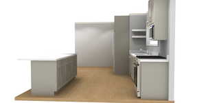 Kitchen with gray cabinets, light hardwood / wood-style flooring, and sink