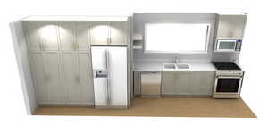 Kitchen with dishwasher, stainless steel microwave, white refrigerator with ice dispenser, sink, and high quality range