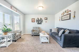 Living room featuring carpet flooring