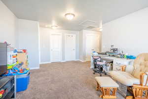 Playroom with carpet floors