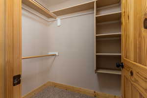 Spacious closet featuring carpet