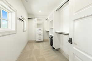 Spacious closet featuring light carpet