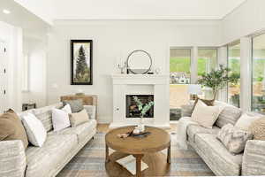 Living room with wood-type flooring