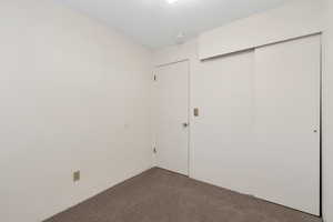 Unfurnished bedroom featuring carpet and a closet