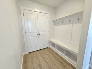 Mudroom featuring light hardwood / wood-style flooring