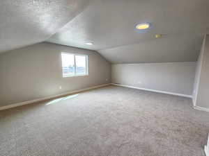 Additional living space with carpet floors and lofted ceiling