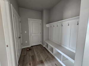 Mudroom featuring hardwood / wood-style flooring