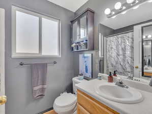 Bathroom featuring vanity and toilet