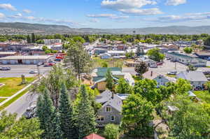 Aerial view featuring a mountain view