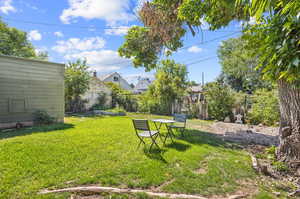 View of yard in back with mature trees