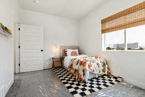 Bedroom with carpet flooring