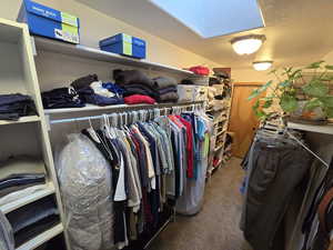 Walk in closet with carpet floors