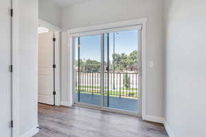 Spare room with plenty of natural light and light hardwood / wood-style flooring