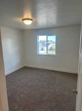 Spare room featuring carpet and a textured ceiling