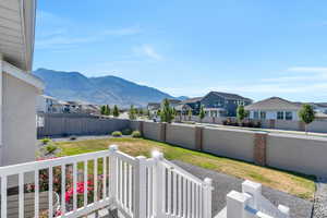 View of patio / terrace featuring a mountain view