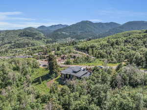 Aerial view featuring a mountain view