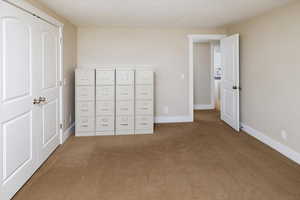 Unfurnished bedroom with carpet flooring