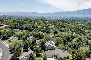 Aerial view featuring a mountain view