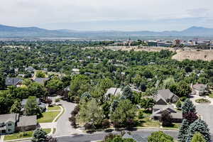 Aerial view featuring a mountain view