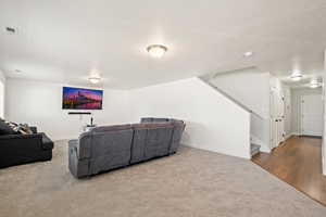 Living room with carpet flooring