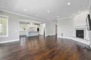 Main floor family room/den looking into kitchen